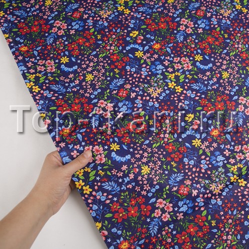 Ситец набивной - Полевые цветы (на фиолетово-синем) (ширина 80 см)
